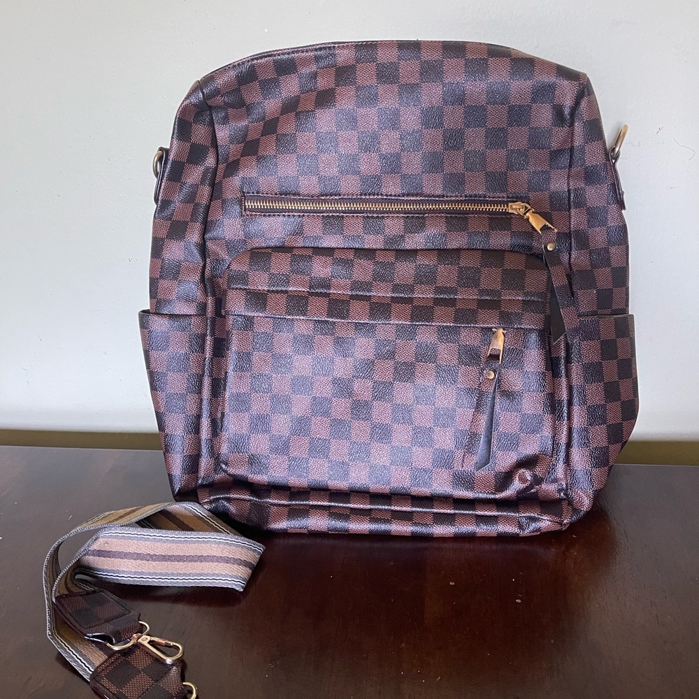 Checkered Brown Backpack Bag